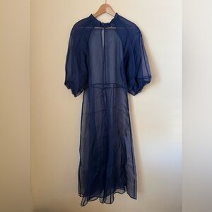 Kamperett Meiere Midi Silk Organza Dress Navy Blue XL